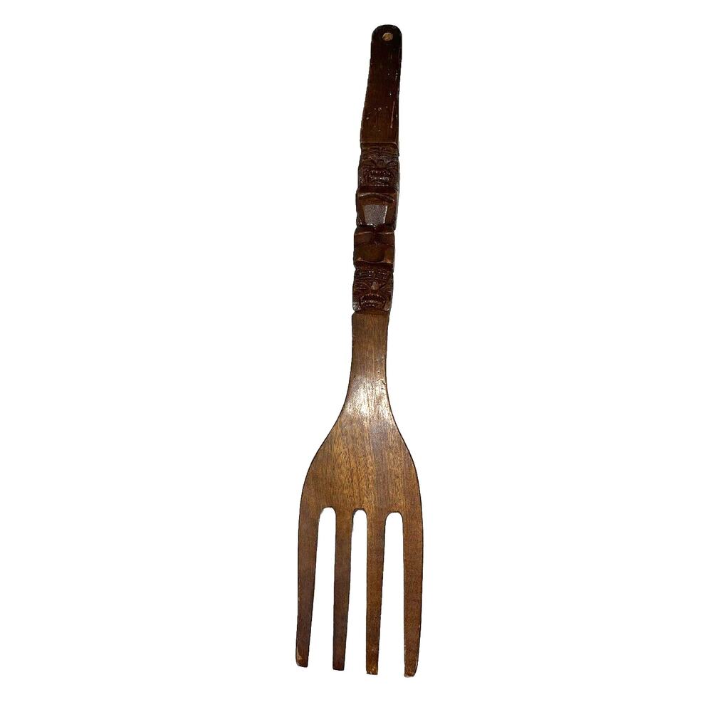 22 Inch Carved Tiki Fork Wooden Wall Decor Art Utensil Decoration Replacement